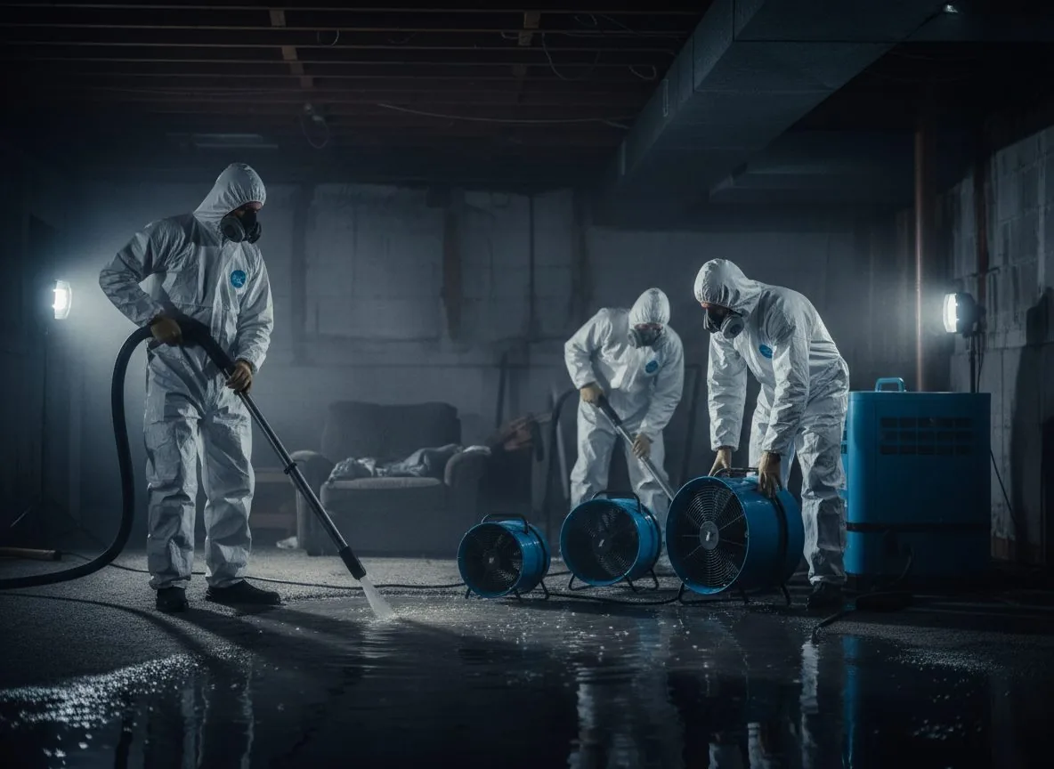 My Water Damage Hero restoration team performing professional water damage cleanup with industrial equipment in a Southeastern Pennsylvania home
